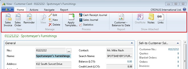 Action Pane clip from a Customer List page